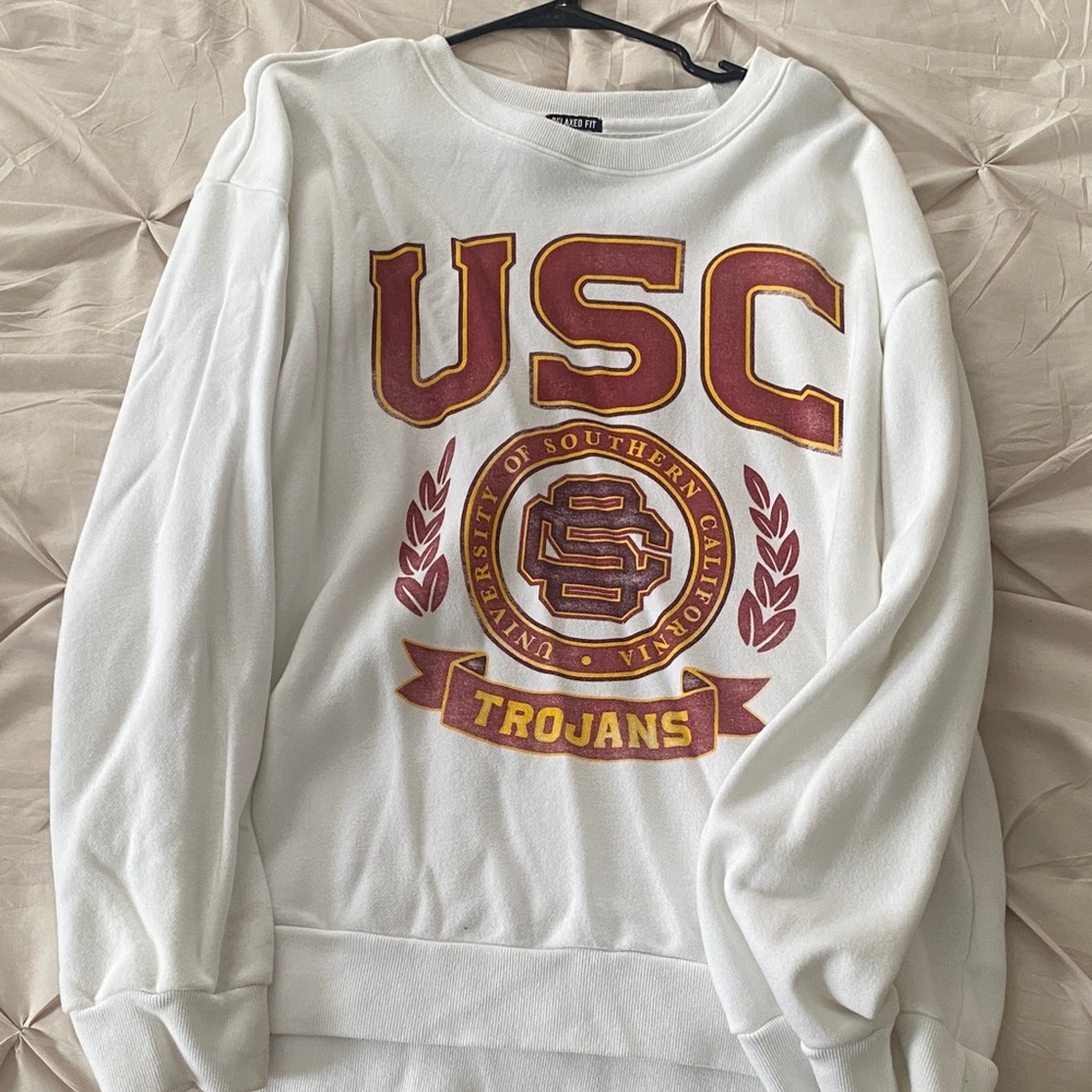 Hollister White USC Graphic Sweater